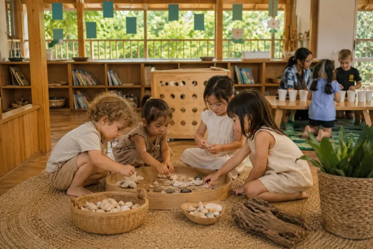 Children learning through play in a natural indoor classroom at Malajah Playschool